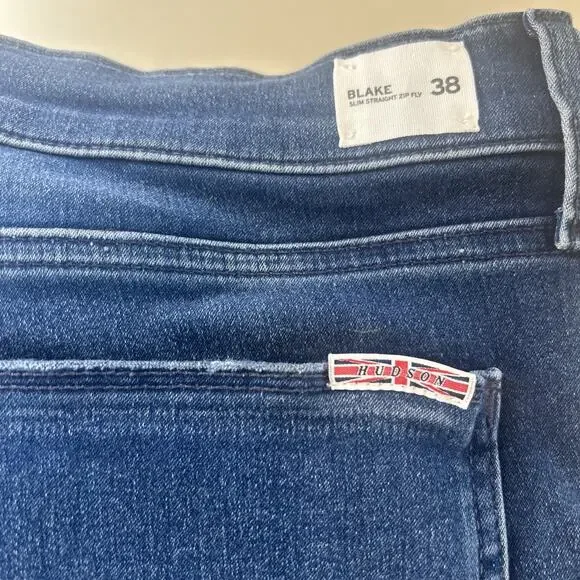 NEW Hudson Blake Slim Straight Jeans Men's 38 Deep Blue Wash